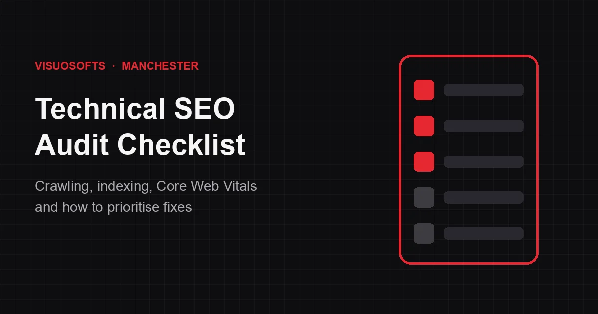 Technical SEO audit checklist covering crawling, indexing and Core Web Vitals